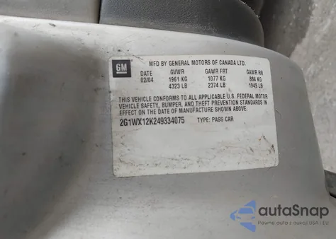 2004 Chevrolet Monte Carlo Ss from USA, damaged, VIN 2G1WX12K249334075